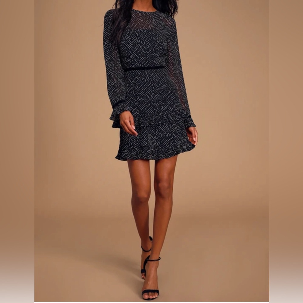 Floral to See Black Polka Dot Long Sleeve Mini Dress